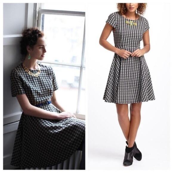 Anthropologie Maeve Jacquard Circle Skirt Black Cream Dress Size 4 - Picture 1 of 16